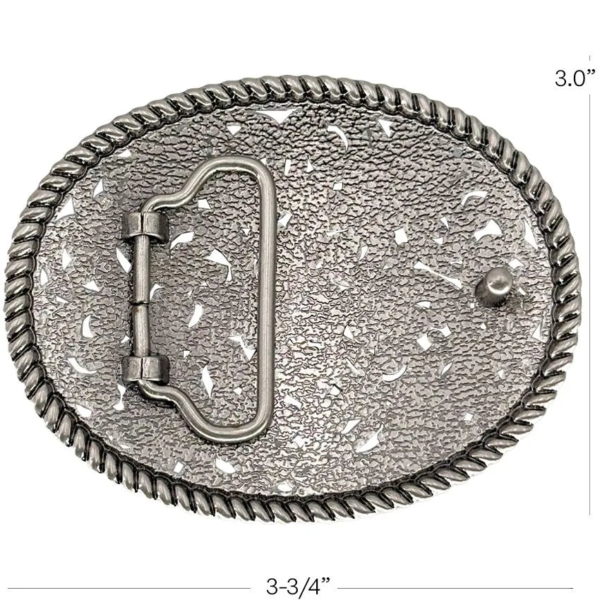 Silver Gapped Flower Pattern Belt Buckle