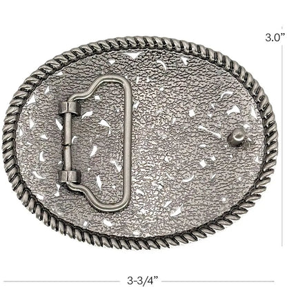 Silver Gapped Flower Pattern Belt Buckle