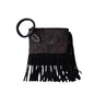 Trinity Ranch Genuine Hair-On Cowhide Ring Handle Wristlet Clutch Bag - Black