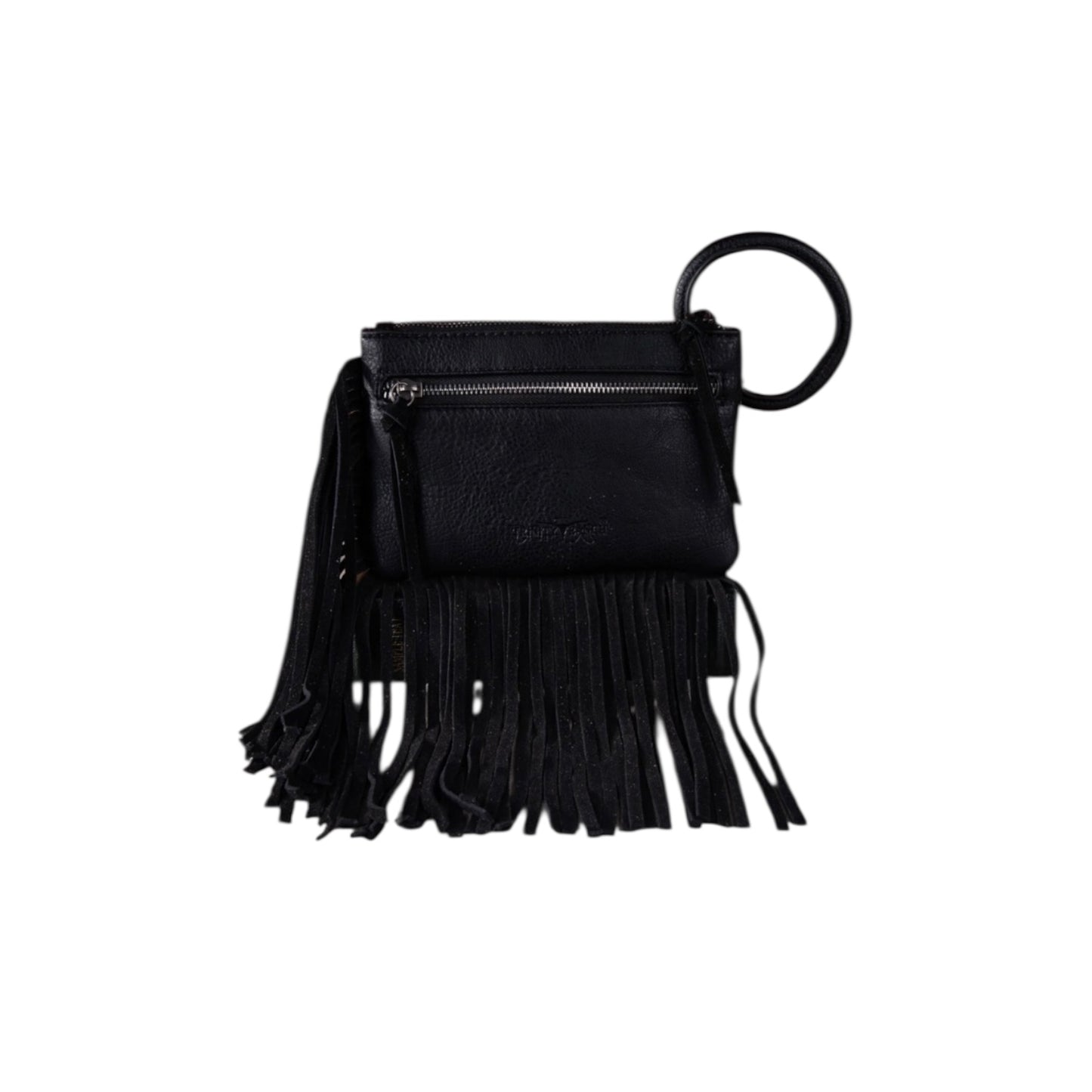Trinity Ranch Genuine Hair-On Cowhide Ring Handle Wristlet Clutch Bag - Black