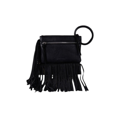 Trinity Ranch Genuine Hair-On Cowhide Ring Handle Wristlet Clutch Bag - Black