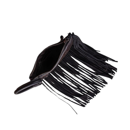 Trinity Ranch Genuine Hair-On Cowhide Ring Handle Wristlet Clutch Bag - Black