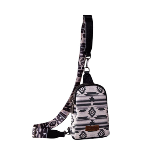 Wrangler Aztec Print Crossbody Sling Chest Bag - Black