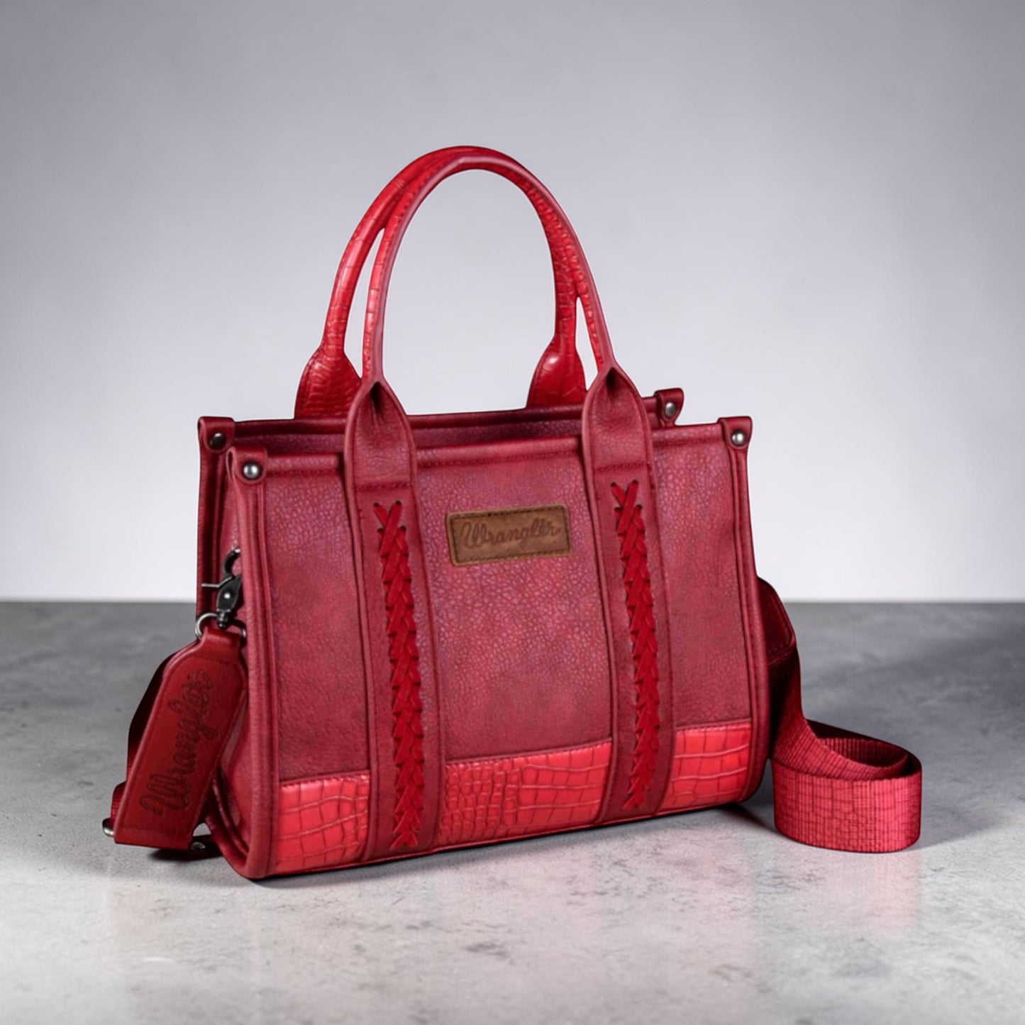 Wrangler Croc Print Concealed Carry Tote/Crossbody - Burgundy