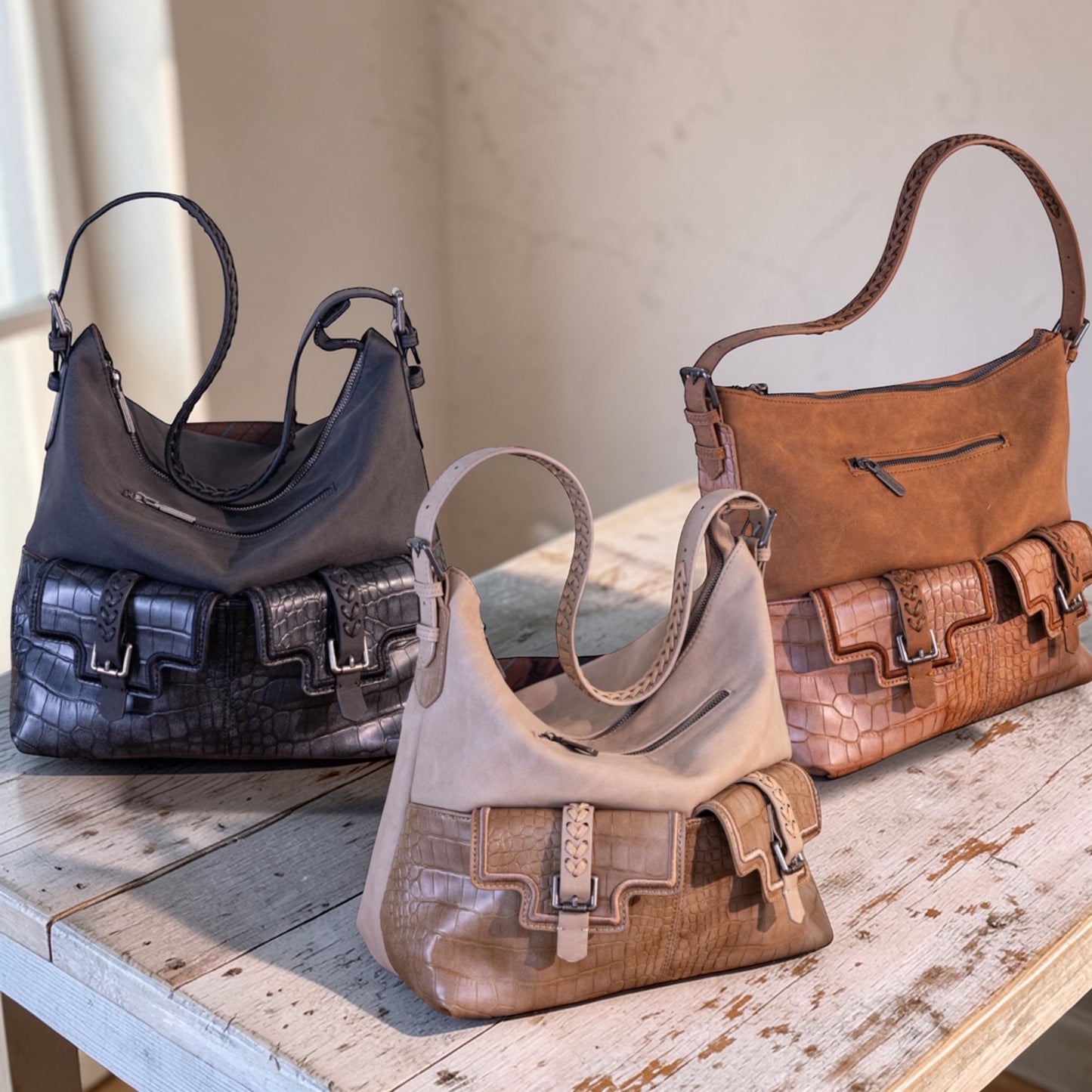Montana West Croc Print Concealed Carry Hobo