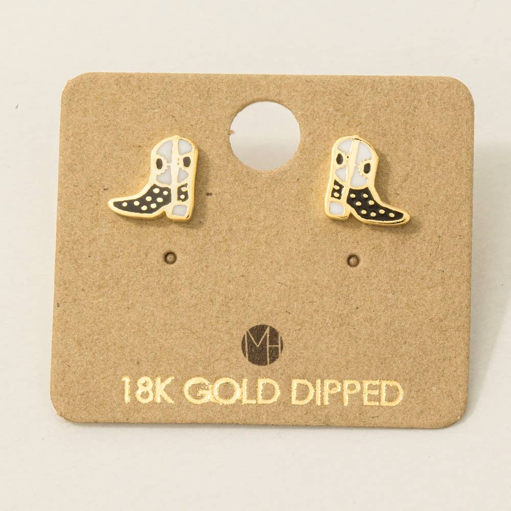 Gold Dipped Epoxy Cowboy Boots Stud Earrings