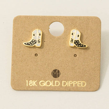 Gold Dipped Epoxy Cowboy Boots Stud Earrings