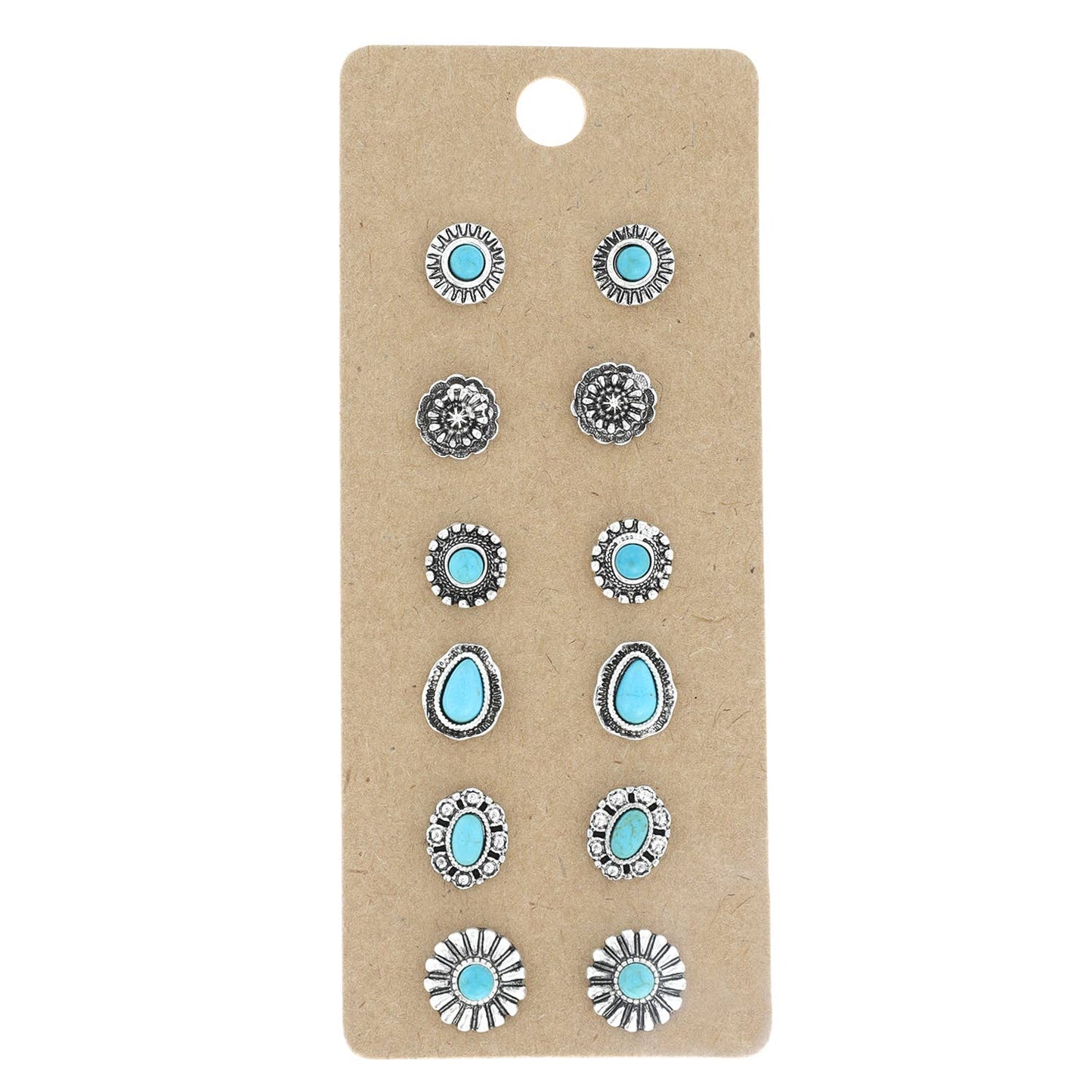 Western Style 6 Pair Assorted Concho Stud Earring Set