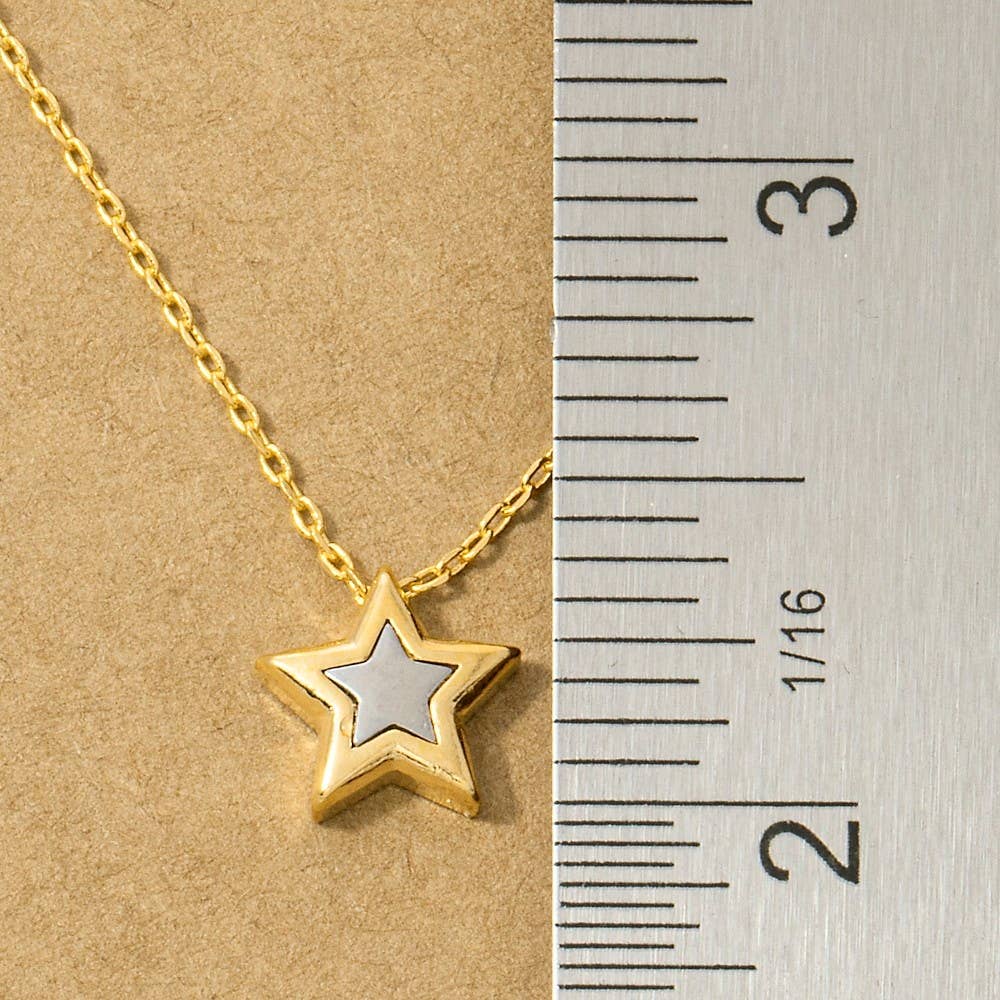18K Gold Dipped Two Tone Star Pendant Necklace