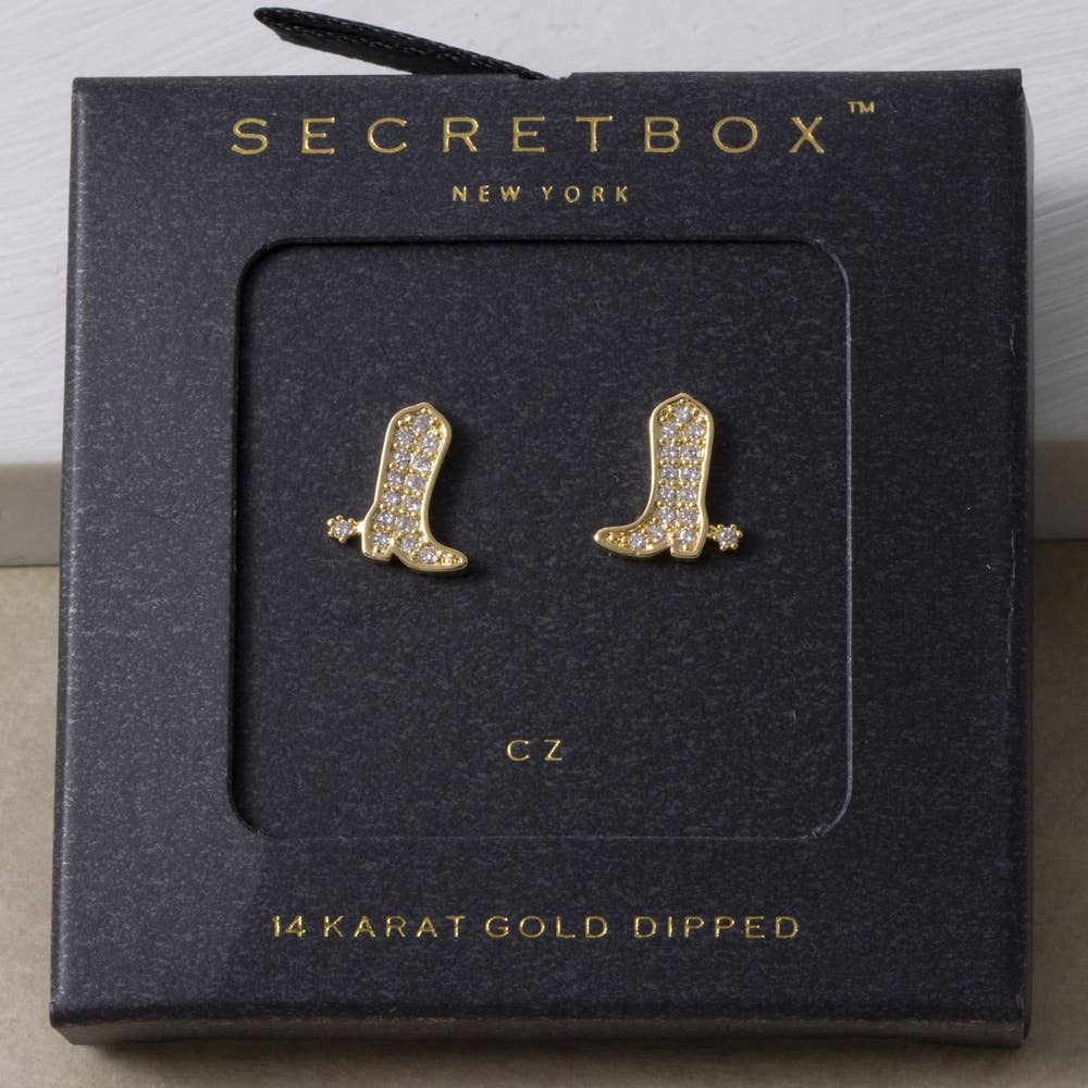 Sterling Silver Dipped Pave Cz Boot Stud Earrings