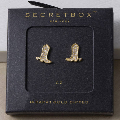 Sterling Silver Dipped Pave Cz Boot Stud Earrings