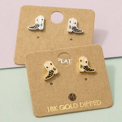 Gold Dipped Epoxy Cowboy Boots Stud Earrings