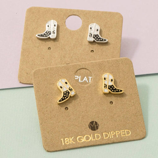 Gold Dipped Epoxy Cowboy Boots Stud Earrings