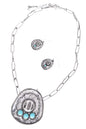 Large Semi Stone Cowboy Hat Pendant Chain Necklace Set