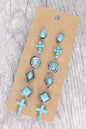 6pc Assorted Western Cross Stud Earrings