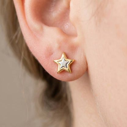 18K Gold Dipped Two Tone Star Stud Earrings