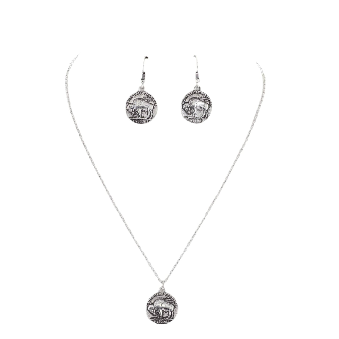 Buffalo Nickel Coin Pendant Necklace Set