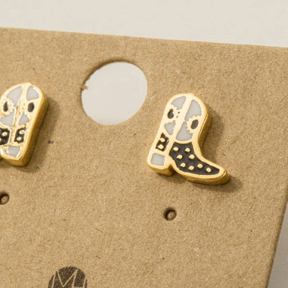 Gold Dipped Epoxy Cowboy Boots Stud Earrings