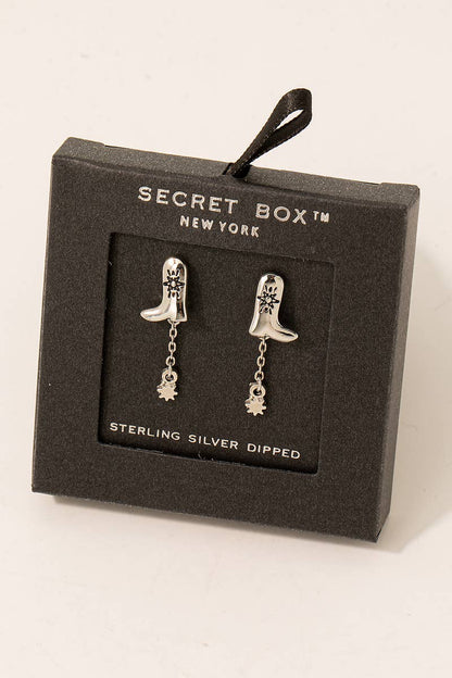 Secret Box Western Cowboy Boot And Charm Dangle Earrings