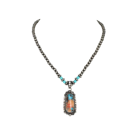 Western Turquoise Navajo Beaded Pendant Necklace