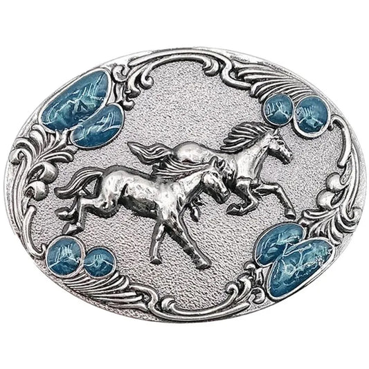Running Horses with Turquoise Buckle