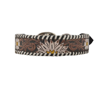 Oxy Daisy Hand-Tooled Leather Dog Collar