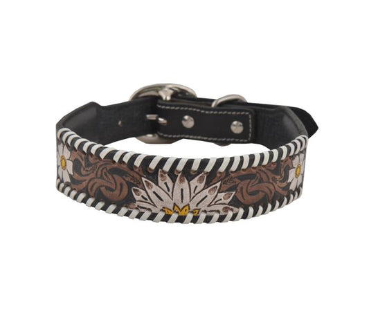 Oxy Daisy Hand-Tooled Leather Dog Collar